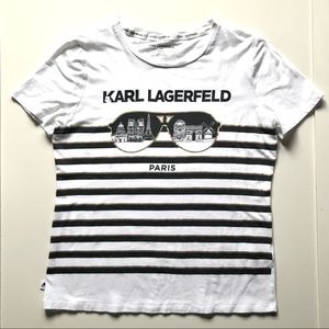 Gold, Black, White! Karl Lagerfeld “Paris” Striped Sunglass Graphic Tee
